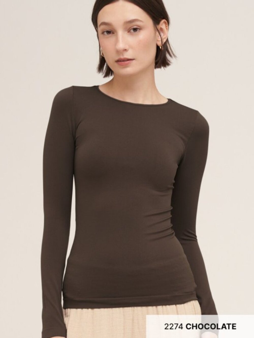 New Dark Chocolate Brown Ultra Soft and Stretchy Long Sleeve Top